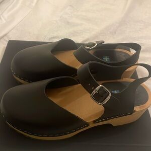 MIA Black Leather Clogs